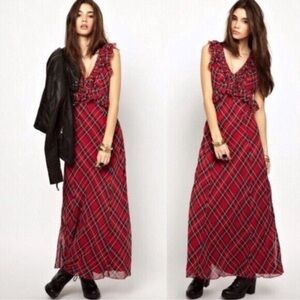 NWT RARE Free People Venitia Red Tartan Plaid Sleeveless Maxi Dress 0